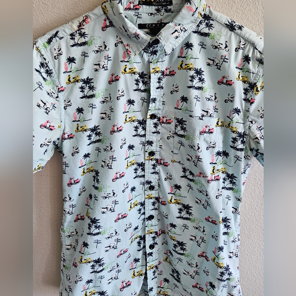 21men Blue and Black Casual Button Down Shirt